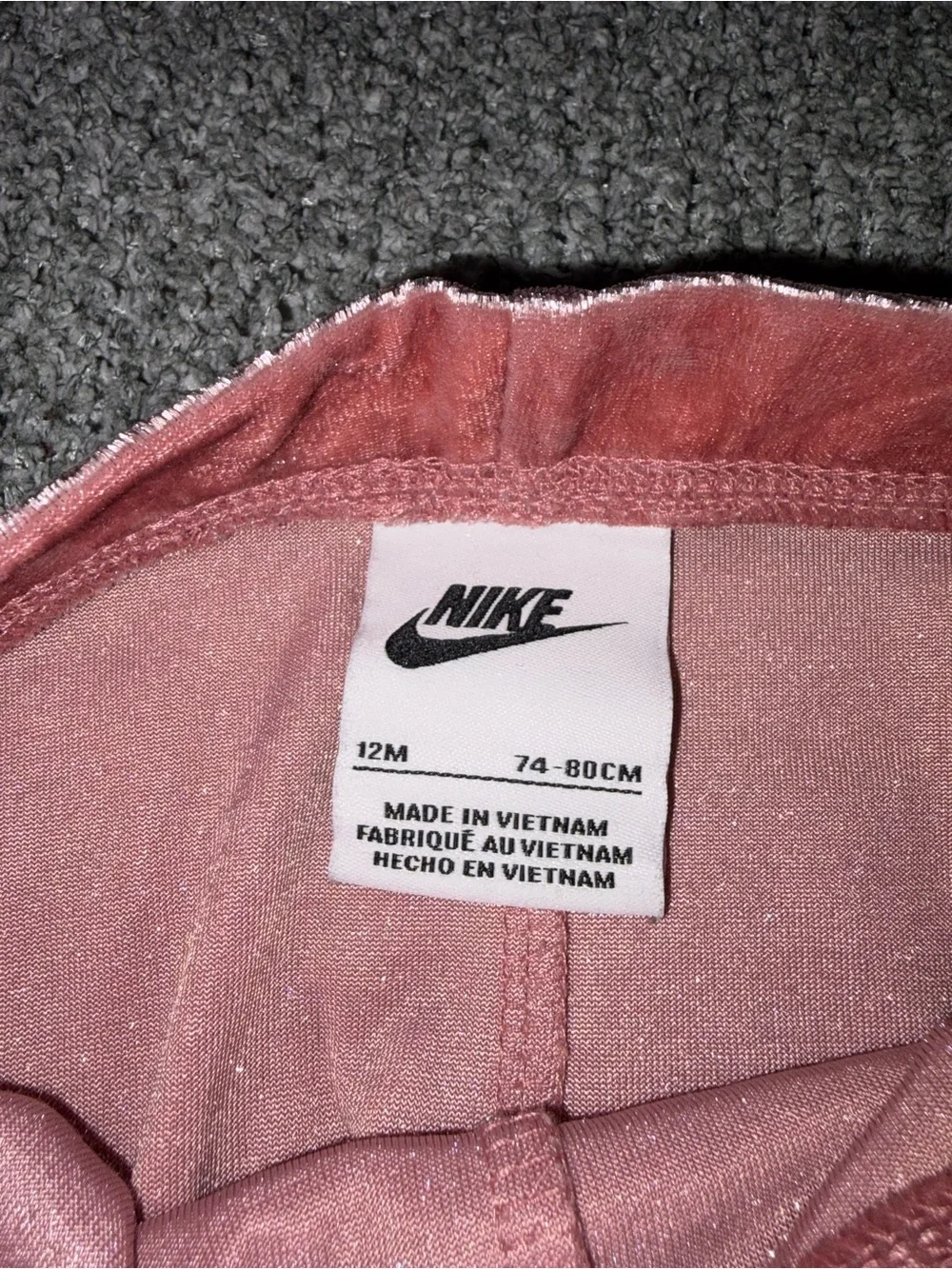 Nike Girls Pink Velvet Leggings with Embroidered Logo